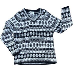 MY Wool Angora Fair Isle Sweater Black White Sz L